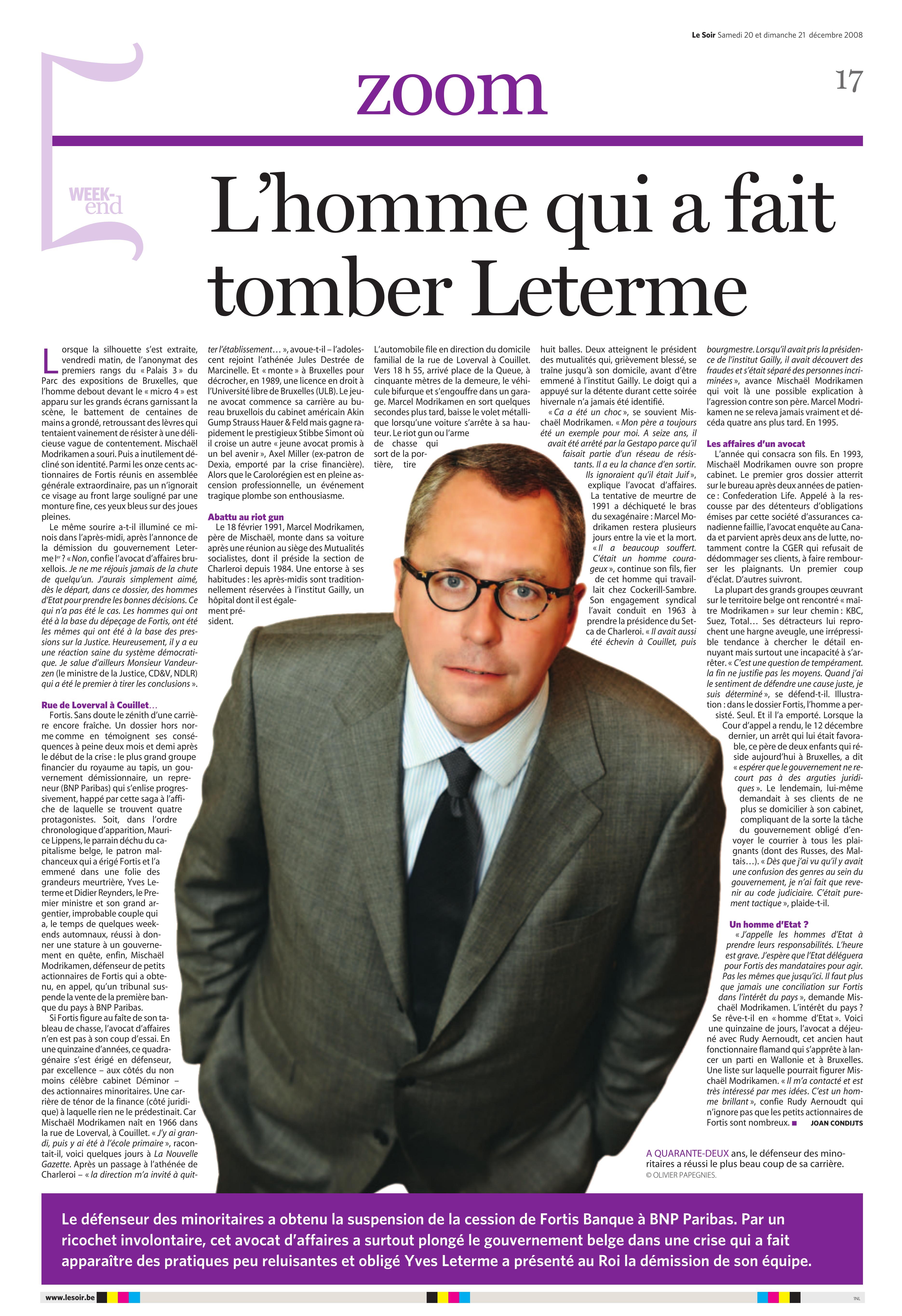 Le Soir – Mischaël Modrikamen, an unexpected protagonist